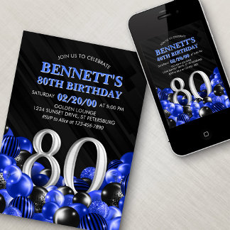 Blue Mens 80. Geburtstag Einladung