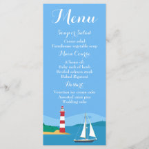 Blue Menu Sailboat & Lighthouse Hochzeit