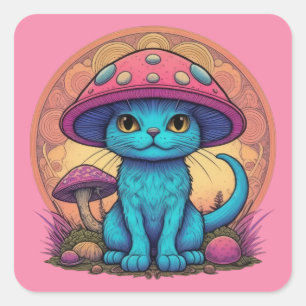 Blue Meow Mushroom Quadratischer Aufkleber