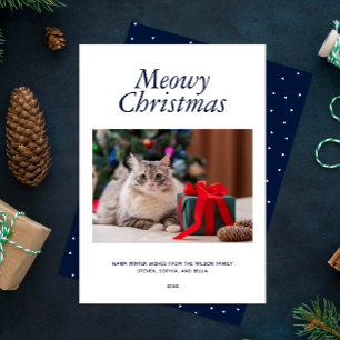 Blue "Meowy Christmas" Personalisiertes Foto Feiertagskarte