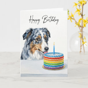 Blue Merle Aussie Geburtstagskuchen Inspektor Karte
