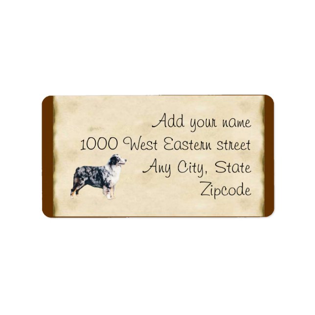 Blue Merle Aussie on Parchment Adressaufkleber (Vorne)