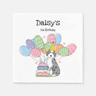 Blue Merle Aussiedoodle Dog Birthday Party Paper Serviette