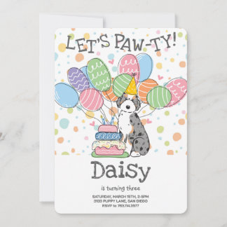 Blue Merle Aussiedoodle Geburtstagsparty Einladung