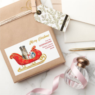 Blue Merle Australian Shepherd Christmas Sleigh Rechteckiger Aufkleber