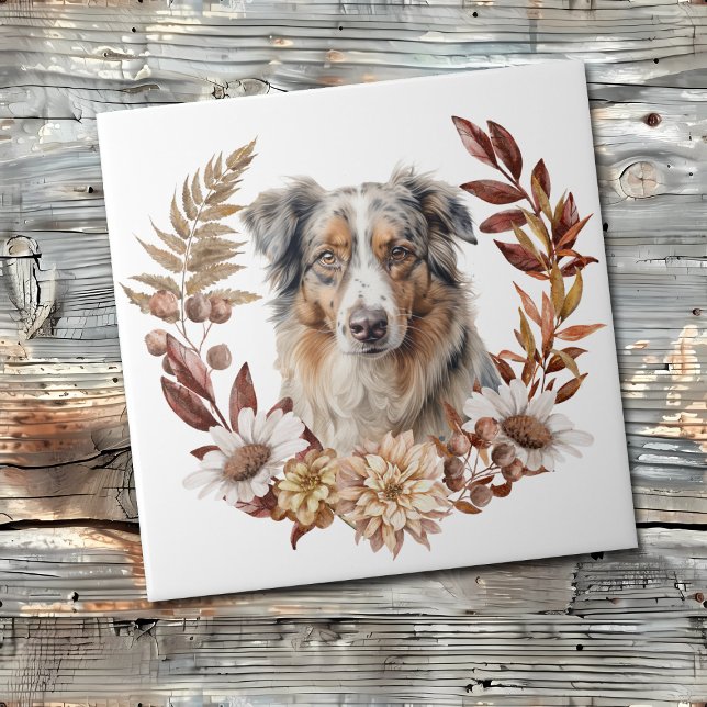 Blue Merle Australian Shepherd Hund Herbstreath Fliese (Von Creator hochgeladen)