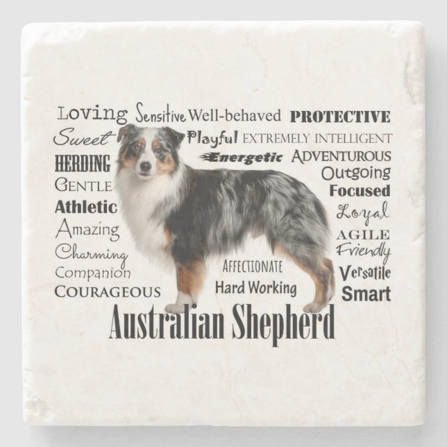 Blue Merle Australian Shepherd Steinuntersetzer (Vorderseite)