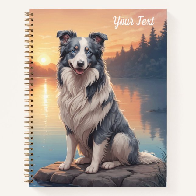 Blue Merle Border Collie am See Notizbuch (Vorderseite)