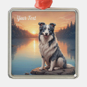 Blue Merle Border Collie am See Ornament Aus Metall