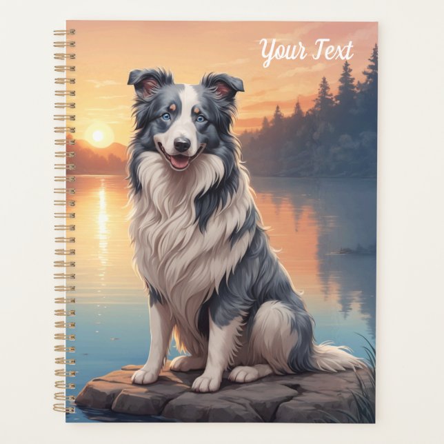 Blue Merle Border Collie am See Planer (Vorderseite)