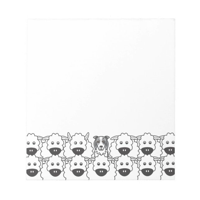 Blue Merle Border Collie in the Sheep Notizblock (Vorderseite)