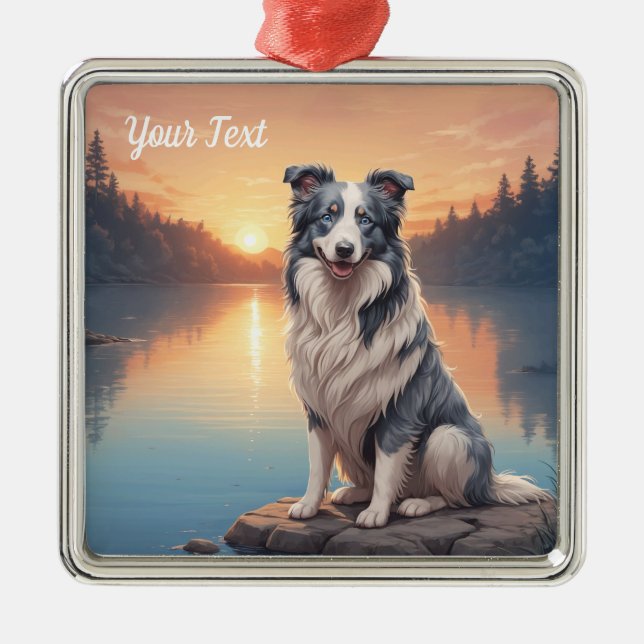 Blue Merle Border Collie Ornament Aus Metall (Vorne)
