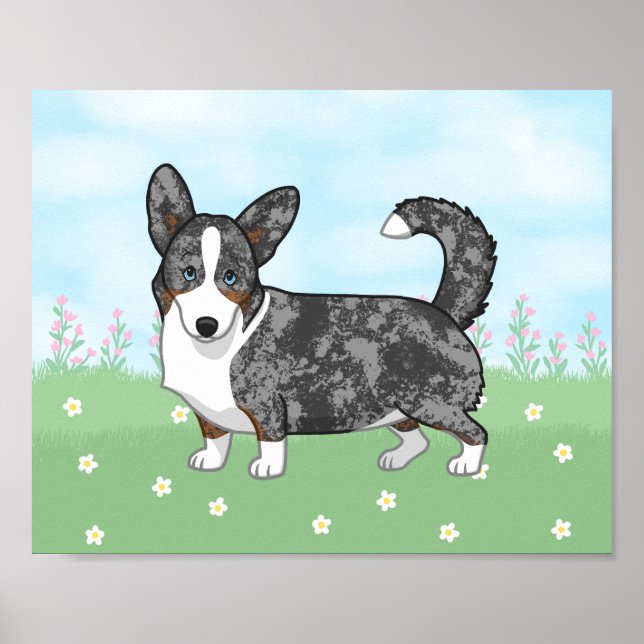 Blue Merle Cardigan Welsh Corgi Blume Poster (Vorne)