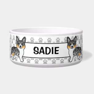 Blue Merle Cardigan Welsh Corgi Dog & Name Napf