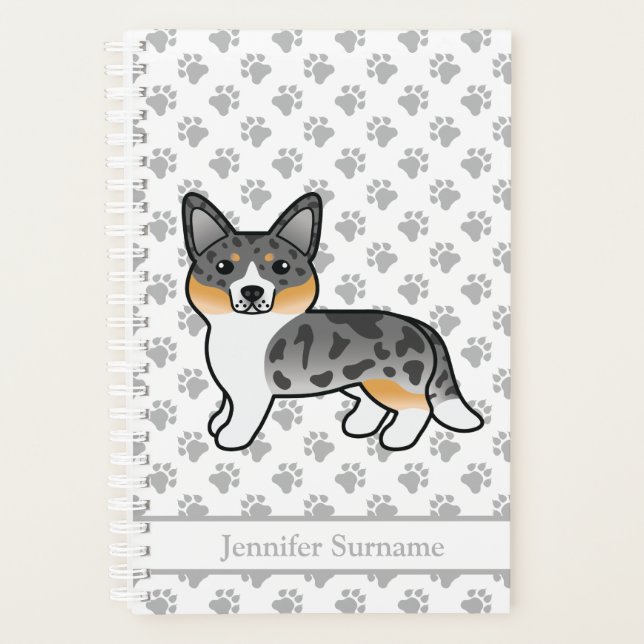Blue Merle Cardigan Welsh Corgi Dog & Text Planer (Vorderseite)