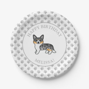 Blue Merle Cardigan Welsh Corgi Hund Geburtstagsfe Pappteller