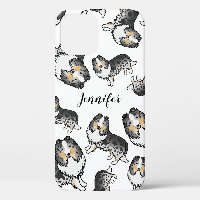 Blue Merle Cartoon Sheltie Dog Muster & Name Case-Mate iPhone Hülle (Rückseite)