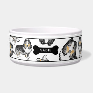 Blue Merle Cartoon Sheltie Hunde Muster & Name Napf