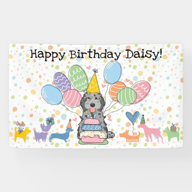 Blue Merle Cockapoo Cavapoo Dog Birthday Party Banner (Horizontal)