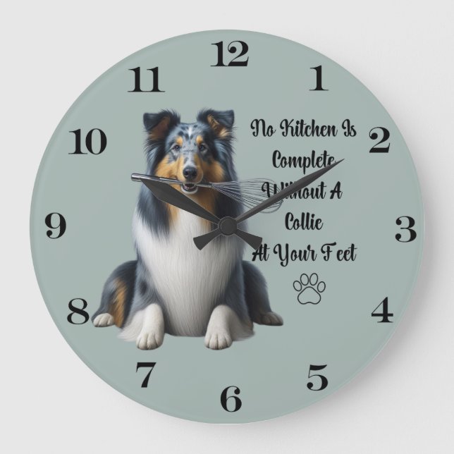 Blue Merle Collie Clock Große Wanduhr (Vorderseite)