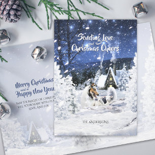 Blue Merle Collie & Lambs in White Xmas Night - Feiertagskarte