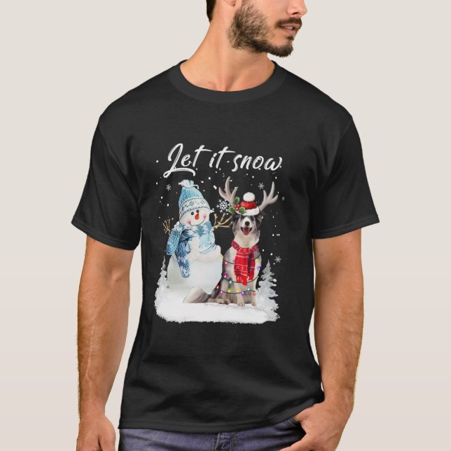 Blue Merle Collie Santa Dog Weihnachtsschneemann X T-Shirt (Vorderseite)