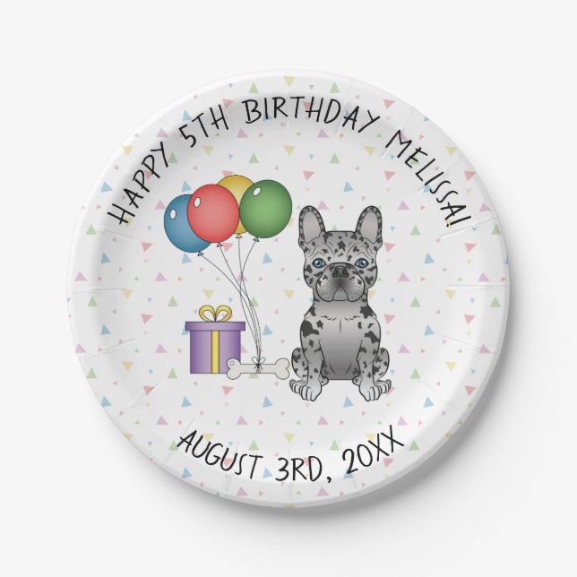 Blue Merle French Bulldog Cartoon Dog Birthday Pappteller (Vorderseite)
