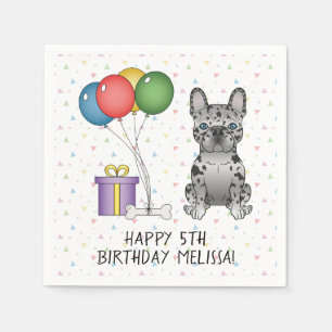 Blue Merle French Bulldog Cartoon Dog Birthday Serviette