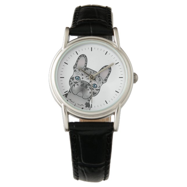 Blue Merle French Bulldog / Französischer Niedlich Armbanduhr (Vorderseite)