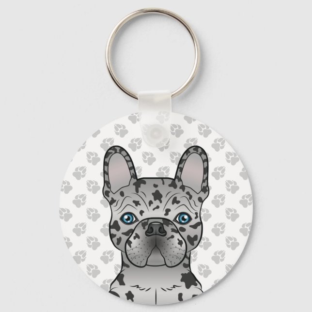 Blue Merle French Bulldog / Frenchie Cartoon Dog Schlüsselanhänger (Vorderseite)