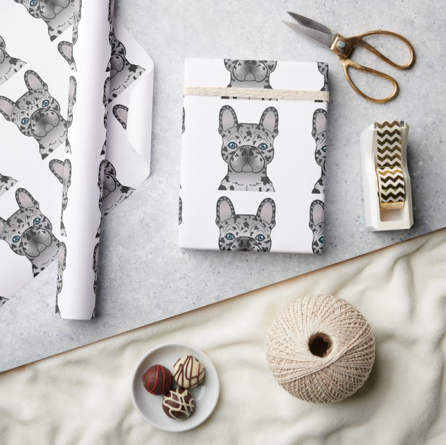Blue Merle French Bulldog Frenchie Dog Pattern Geschenkpapier (Kunsthandwerk)