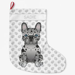 Blue Merle French Bulldog Frenchie Niedlicher Hund Großer Weihnachtsstrumpf