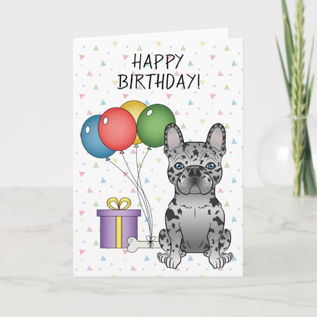 Blue Merle French Bulldog Niedlich Hund Happy Birt Karte (Vorderseite)