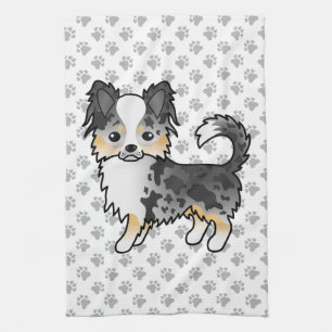 Blue Merle Long Coat Chihuahua Cartoon Dog & Paws Geschirrtuch