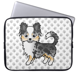 Blue Merle Long Coat Chihuahua Cartoon Dog & Paws Laptopschutzhülle