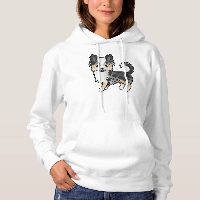 Blue Merle Long Coat Chihuahua Niedlicher Cartoon  Hoodie (Vorderseite)