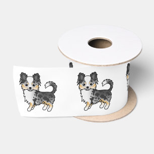 Blue Merle Long Coat Chihuahua Niedlicher Cartoon  Satinband