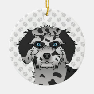 Blue Merle Mini Goldendoodle Cartoon Dog Keramik Ornament