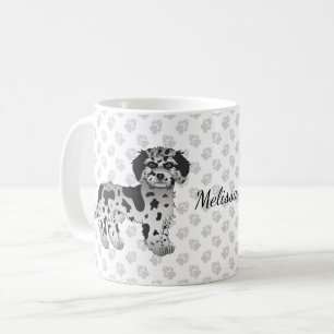 Blue Merle Mini Goldendoodle Cartoon Dog & Name Kaffeetasse