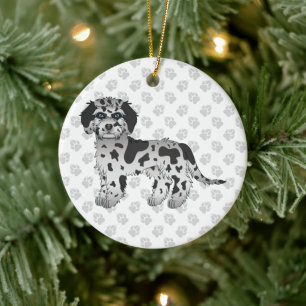 Blue Merle Mini Goldendoodle Cartoon Dog & Text Keramik Ornament