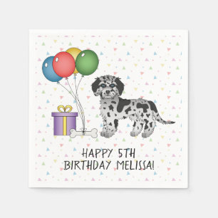 Blue Merle Mini Goldendoodle Cartoon Hund Geburtst Serviette