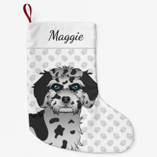 Blue Merle Mini Goldendoodle Dog Head & Name Kleiner Weihnachtsstrumpf