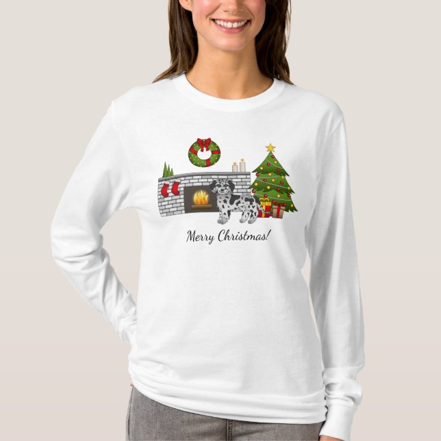 Blue Merle Mini Goldendoodle - Weihnachtssaal T-Shirt (Vorderseite)
