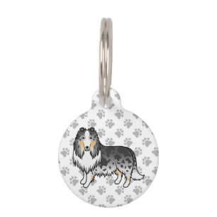 Blue Merle Rough Collie Hund mit Pfoten & Pet's In Haustiermarke