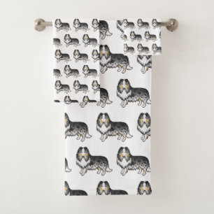 Blue Merle Rough Collie Niedlich Cartoon Dog Muste Badhandtuch Set