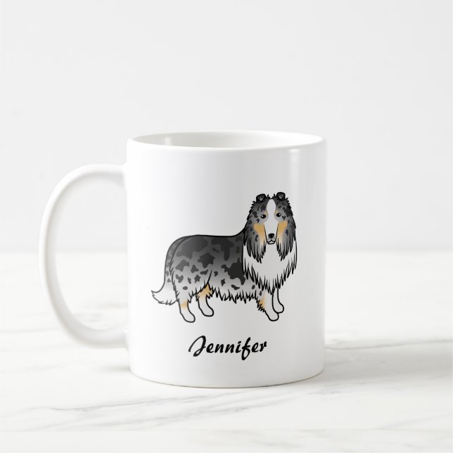 Blue Merle Rough Collie Niedlich Cartoon Dog & Nam Kaffeetasse (Links)