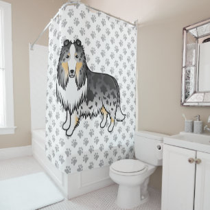 Blue Merle Rough Collie Niedlich Cartoon Dog & Paw Duschvorhang