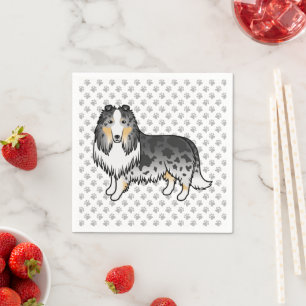 Blue Merle Rough Collie Niedlich Cartoon Dog & Paw Serviette