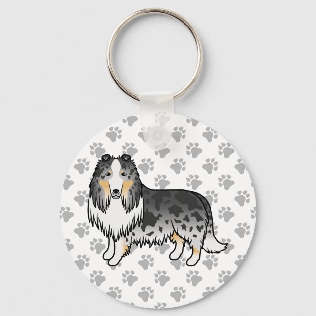 Blue Merle Rough Collie Niedlich Cartoon Dog Schlüsselanhänger (Vorderseite)
