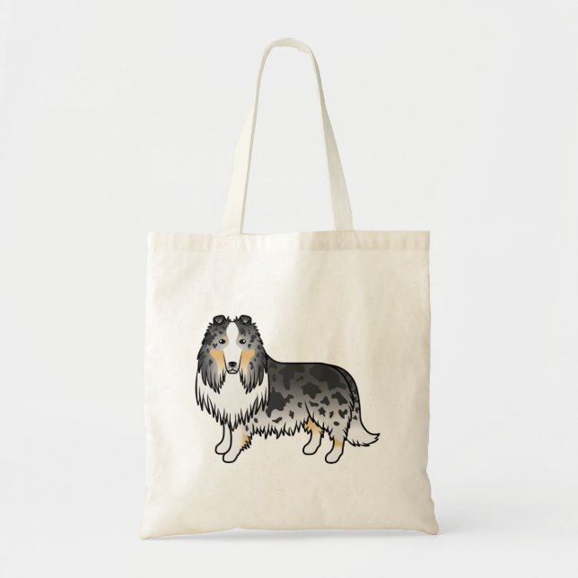 Blue Merle Rough Collie Niedlich Cartoon Dog Tragetasche (Vorne)